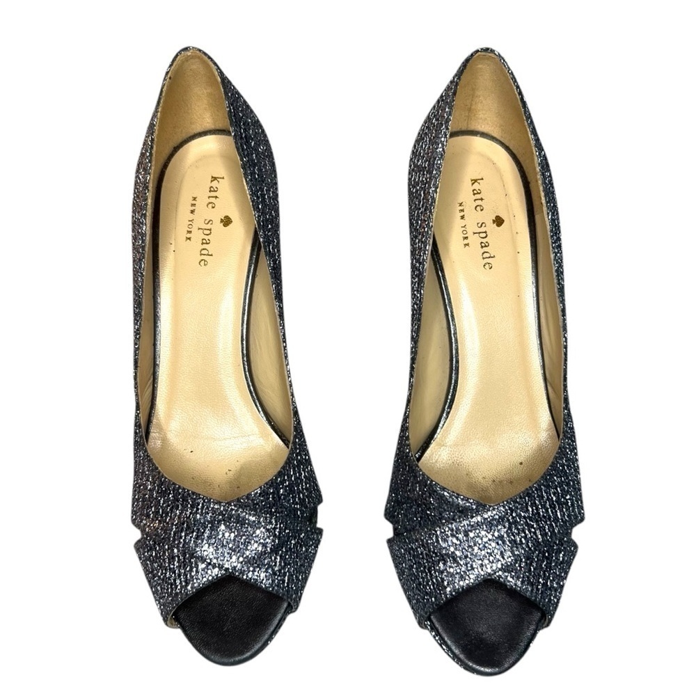 Kate Spade Women's 7 Silver Glittery Billie Sparkle
Peep Toe High Heels Pumps - Picture 3 of 9
